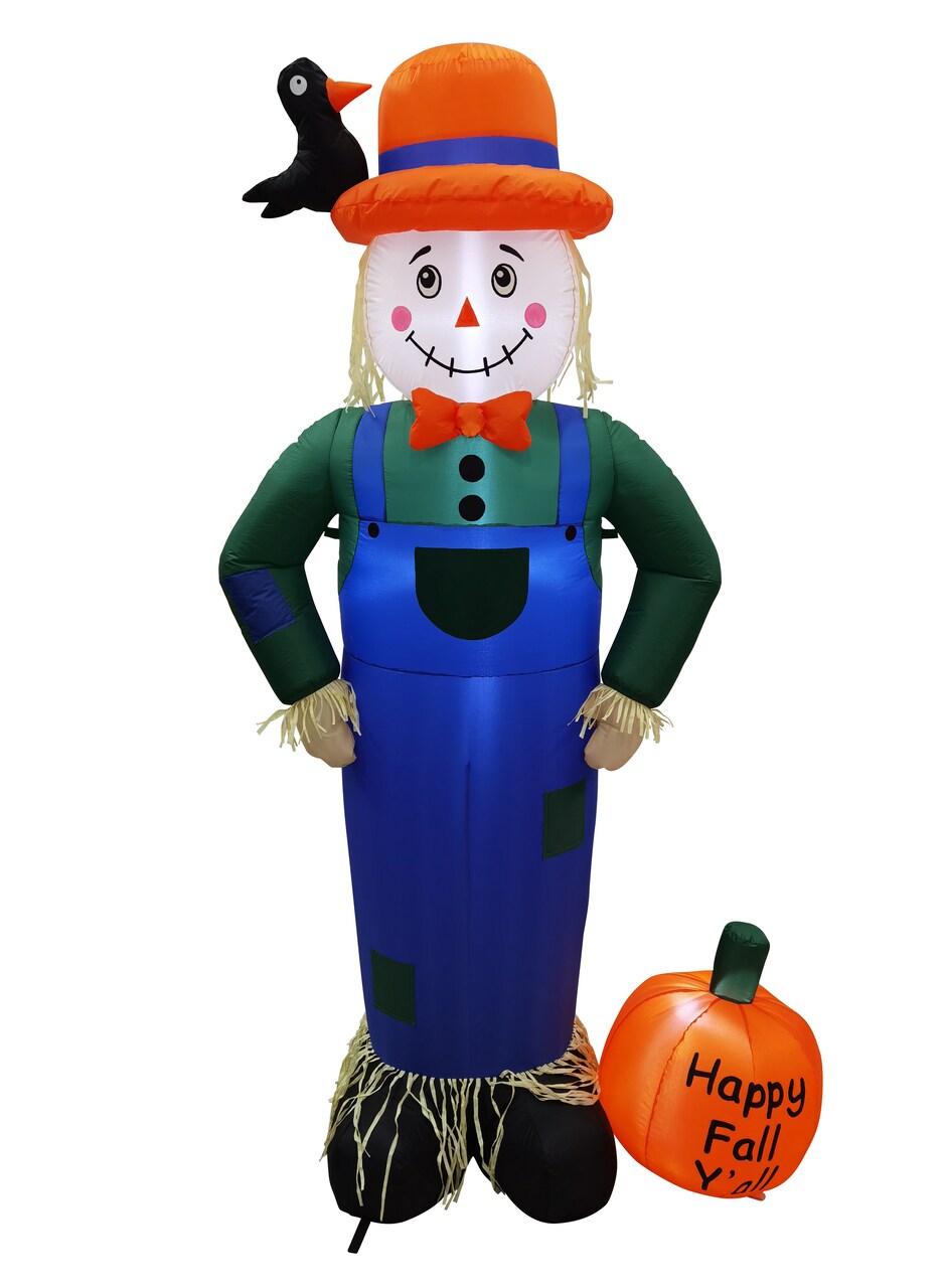 7' Air Blown Inflatable Thanksgiving Scarecrow Standing Next To Pumpkin GTF00048-7